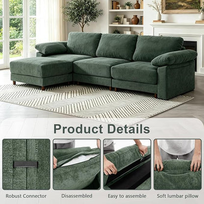 Oversized L Shaped Sectional Couch for Living Room, Extra Large Deep Seat Modular Sectional Sofa with Washable Covers, Modern Cloud Couch for Apartment, Bedroom (Green, L Shape 4 Seat)