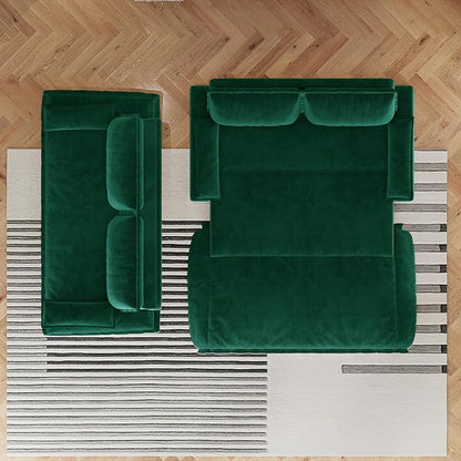 73.2" Sleeper Sofa Bed Queen, 3-in-1 Convertible Couch, Modern Pull Out Couches, Comfy Velvet Futon Sofa, Cloud Loveseat Lounge, Pillow Arm, for Small Spaces, Apartment, Living Room, Green