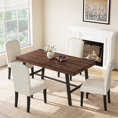 GarveeHome Industrial Dining Table for 2-4, 55" Heavy Duty Rectangular Kitchen Table with 2"×2" Metal Legs, Small Space Dining Table for Kitchen, Dining Room (Rustic Birch, 55" Non-extendable)