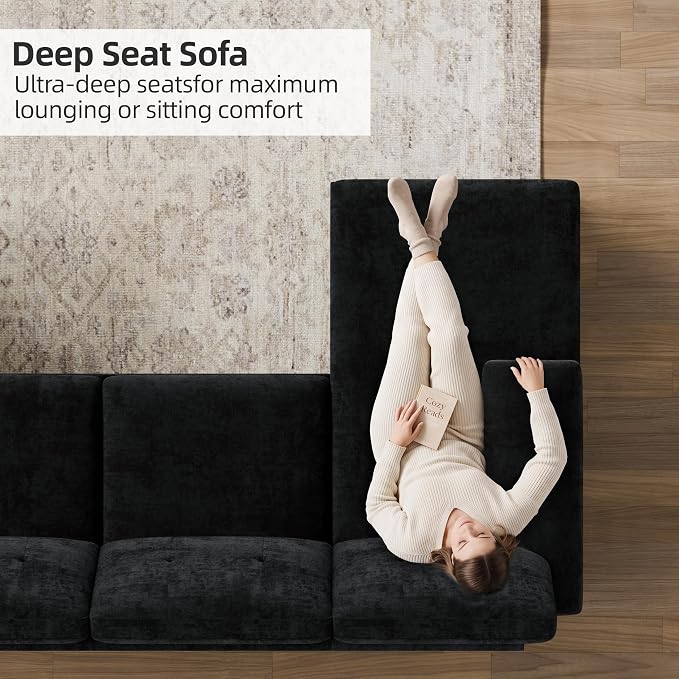 Shintenchi U-Shaped Sectional Sofa with Double Chaise,Linen Fabric 4-Seat Modern Couch, Removable Pillows for Apartment Living Room, Gray