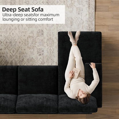 Shintenchi U-Shaped Sectional Sofa with Double Chaise,Linen Fabric 4-Seat Modern Couch, Removable Pillows for Apartment Living Room, Gray