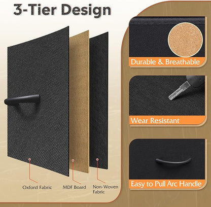 WLIVE 9 Drawer Dresser, Fabric Storage Tower for Bedroom, Hallway, Closet, Tall Chest Organizer Unit for Bedroom with Fabric Bins, Steel Frame, Wood Top, Easy Pull Handle, Black and Rustic Brown