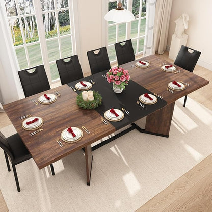 86 in Extendable Dining Table for 6 8 10 People,59"-86" Farmhouse Rectangle Extending Dining Table w/Removable Leaves Space Saving,Wooden Adjustable Tables for Kitchen Office Living Room (Brown&Black)