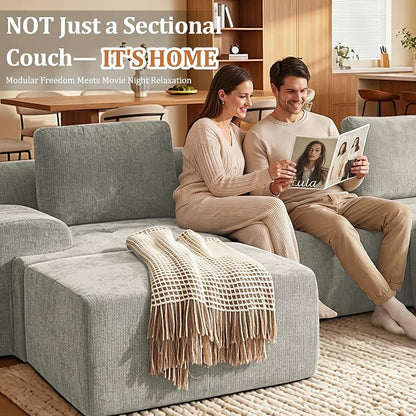 37" Oversized Boneless Couch, Comfort Cloud Sectional Couches for Living Room, Modular Sofa High Back & Extra Deep Seat, No Assembly, Soft Chenille Fabric (Light Grey, 37 inch-Single Ottoman)