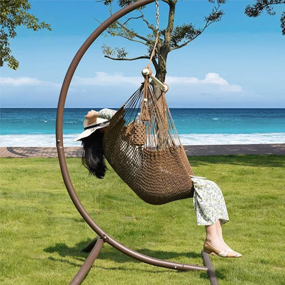 Lazy Daze Hammocks Chair Caribbean Hanging Rope Swing Chair, 40" Removable Steel Spreader Bar with Anti-Slip Rings, Soft-Spun Cotton Rope for Indoor/Outdoor Backyard & Living Room, Max 500 LBS, Tan