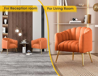 Dewhut Oversized Pumpkin Couch Accent Chair, Modern Comfy Velvet Upholstered Barrel Chairs, Luxury Single Sofa Armchair for Living Room, Waiting Room, Office and Vanity, (Orange)