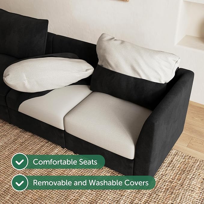 HONBAY Modular Sectional Couch U Shaped Sectional Sofa with Storage Velvet Convertible Sectional Couches for Living Room,Black