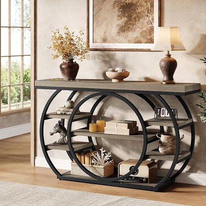 Tribesigns 47" Industrial Entryway Table with Staggered 5-Tier Shelf | Narrow Console with Metal Frame, 5-Tier Sofa Table for Living Room Entryway, Hallway, Foyer, Gray