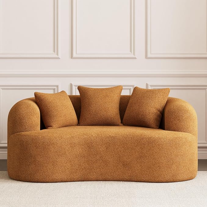 69" Curved Loveseat Sofa for Living Room, Modern Chenille Love Seat Cloud Couch, Luxury Plush Extra Deep Oversized Sofa for Small Spaces, Bedroom, Apartment‌, No Assembly Required, Orange