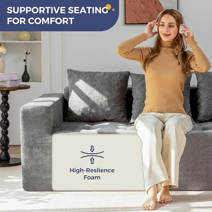 MAXYOYO Modular Sofa Couch, 75" Oversized Loveseat Boneless Cloud Couch with Deep Seat, Chenille Upholstered Living Room Comfy Sofa Chair for Living Room, No Assembly Required, Light Grey