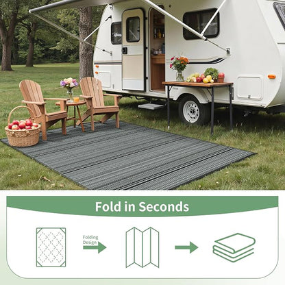 GENIMO Outdoor Rug for Patio Clearance, 5'x8' Reversible Plastic Straw Rugs, Lightweight Waterproof RV Camping Mat for Camper, Balcony, Deck, Backyard, Picnic, BlackGray