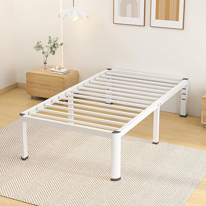 Superay 18 Inch Twin Size Metal Bed Frame with Round Corners, Storage Space Under High Bed Frame-Heavy Duty Steel Slats Support, Noise Free - Easy Assembly - No Box Spring Needed,White