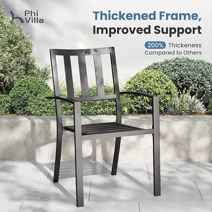PHI VILLA 7 Pieces Outdoor Round Dining Set for 6, Wrought Iron Dining Table with Umbrella Hole & Stackable Metal Steel Chairs, Large Dining Furniture Set for Patio, Deck, Yard, Porch