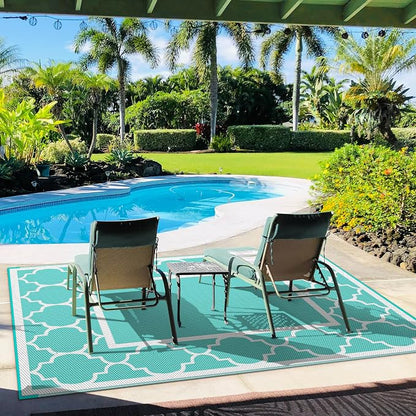 GENIMO 5 ' x 8 ' Outdoor Rug for Patio Clearance, Waterproof Indoor Outdoor Plastic Straw Rugs Carpet, Reversible Outside Area Mat for Camping, Balcony Porch, Deck, Picnic, Beach Aqua Blue & White