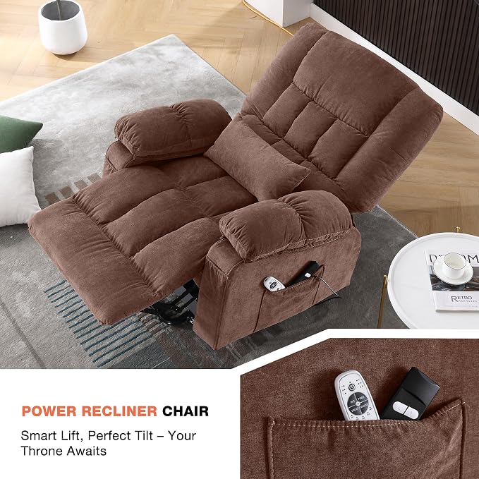 MAHOMICO Power Lift Recliner Chair for Elderly with Vibration Massage and Lumbar Heating, Electric Lift Recliner Single Sofa with Side Pocket and USB Charge Port for Living Room