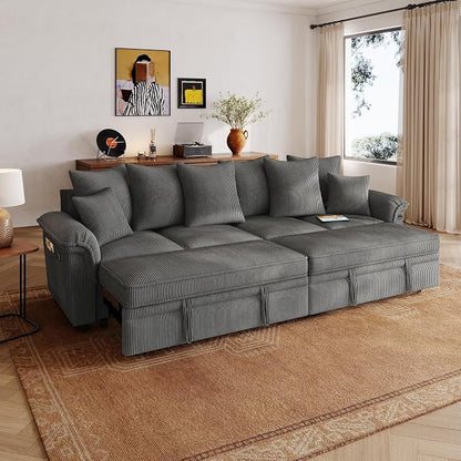 LINSY HOME Oversized Sectional Sleeper Sofa with Pull Out Couch Bed (Gray, 110.5'') | USB Charging