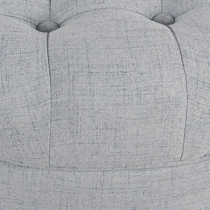 HomePop 25" Button Tufted Round Storage Ottoman - Light Blue