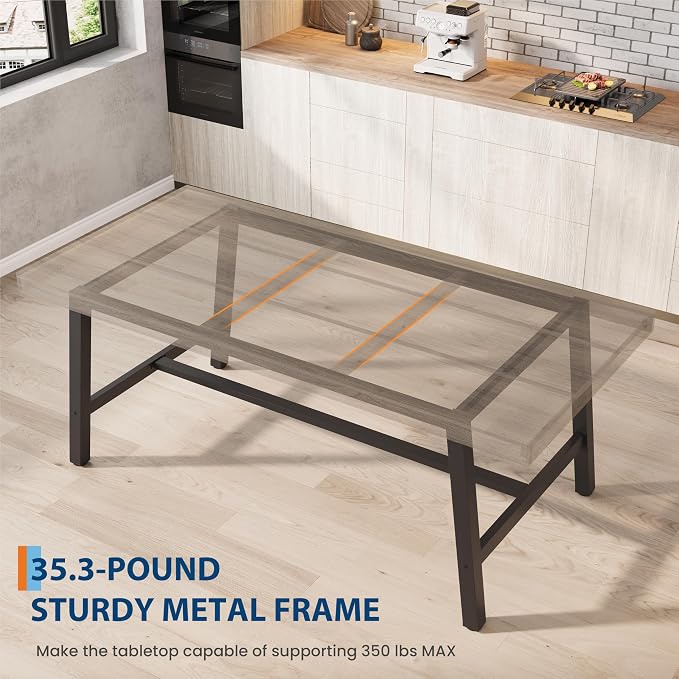 GarveeHome Industrial Dining Table for 4-6 People, 63" Long Kitchen Table with Sturdy Metal Frame, Rectangular Counter for Dinner, Kitchen, Dining Room (Grey Walnut, 63" Non-extendable)