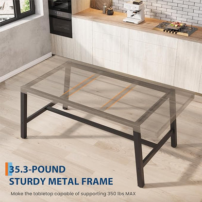 GarveeHome Industrial Dining Table for 4-6 People, 63" Long Kitchen Table with Sturdy Metal Frame, Rectangular Counter for Dinner, Kitchen, Dining Room (Grey Walnut, 63" Non-extendable)