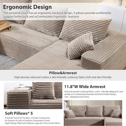 107.5" Cloud Sectional Couch with L-Shape Chaise, Modern Cloud Couch with Deep Seat, Modular Sectional Couches for Living Room, Apartment, Office, No Assembly Required
