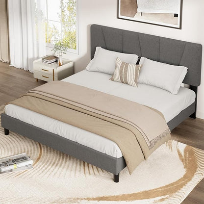 GarveeHome Full Size Bed Frame with Upholstered Headboard, Modern Fabric Platform Bed Frame with Wooden Slat Support, Adjustable Headboard, No Box Spring Needed, Noise-Free, for Bedroom