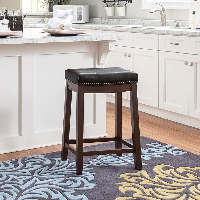 Linon Home Décor Kingston Backless Linon Claridge Stool, Counter Height, Brown Patch Counter, 12.75"D x 18.25"W x 26.75"H
