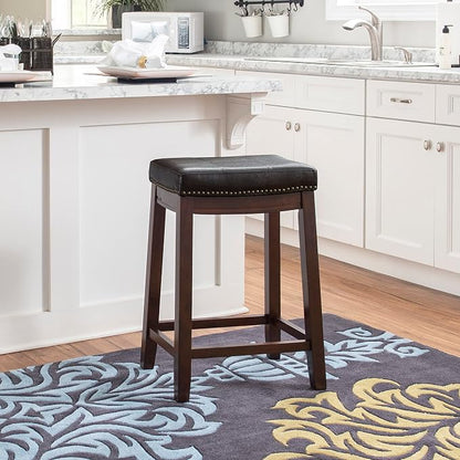 Linon Home Décor Kingston Backless Linon Claridge Stool, Counter Height, Brown Patch Counter, 12.75"D x 18.25"W x 26.75"H