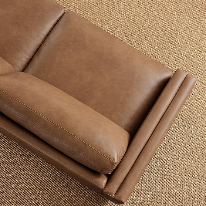 CHITA 118” Super Large Luxury Sectional Modular Sofa, Down Filled, 3 Seat Couch, Faux Leather in Camel