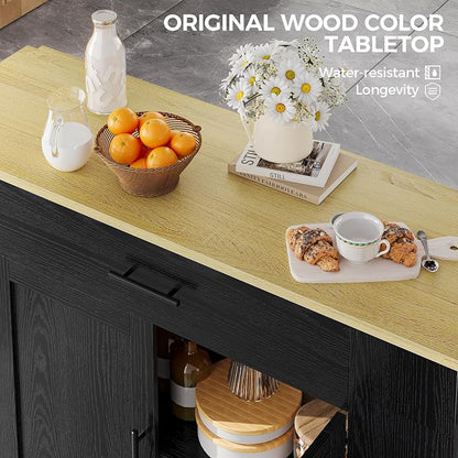 IRONCK Rolling Kitchen Island Table on Wheels with Drop Leaf, Storage Cabinet and Drawer, 52 in Kitchen Cart with Spice and Towel Rack for Kitchen, Black