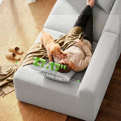 Homkdom 98" Boneless Modular Sectional Sofa, Cloud Couch with 27" Deep Seat & Oversized Chaise, L-Shaped High-Density Foam Sofa for Living Room, No Assembly Required (Grey-Check, Left Facing)