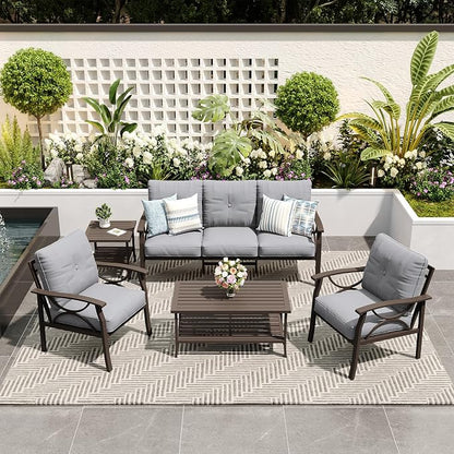 FansaFurn 5-Pieces Outdoor Patio Furniture Set, Outdoor Metal Sectional Furniture with Cushions, Outdoor Conversation Seating Set with Coffee Table for Garden, Balcony, Deck, Backyard, Grey
