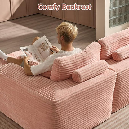 ovios 104" Cloud Boneless Couch with L-Shape Chaise,Modern Sectional Modular Sofa with Deep Seat, Upholstered Couches for Living Room Bedroom,No Assembly Required, Pink (Plush Corduroy Fabric)