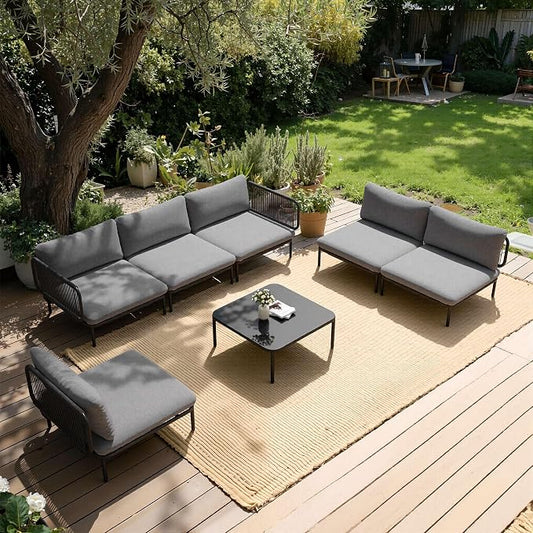 Crestlive Products Outdoor Patio Furniture Set with Coffee Table, 6 Seater Modular Oversized Patio Conversation Set with Cushions, Modern Sectional for Backyard, Deck, Porch, or Poolside