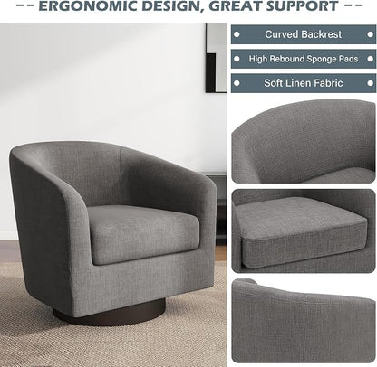 Swivel Barrel Accent Chairs Set of 4, Fabric Upholstered Armchair Modern Round Club Arm Chair for Living Room, Comfy Single Sofa Seating Bedroom Side Reading Seat for Home Office - Gray