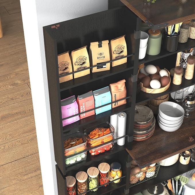 71" Tall Kitchen Pantry Cabinet, Farmhouse Tall Kitchen Storage Cabinet with Adjustable Shelves & 4 Barn Style Doors, Wooden Storage Cabinet for Kitchen, Dining Room, Living Room, Bathroom, Office