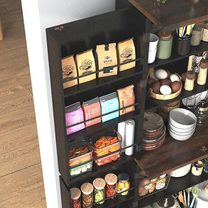 71" Tall Kitchen Pantry Cabinet, Farmhouse Tall Kitchen Storage Cabinet with Adjustable Shelves & 4 Barn Style Doors, Wooden Storage Cabinet for Kitchen, Dining Room, Living Room, Bathroom, Office