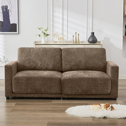 77.4" Chenille Modular Loveseat Oversized Upholstered 2 Seater Sectional Sofa with Thickened Cushions, Easy Assembly, Modern Comfy Love Seat Couch for Living Room, Brown