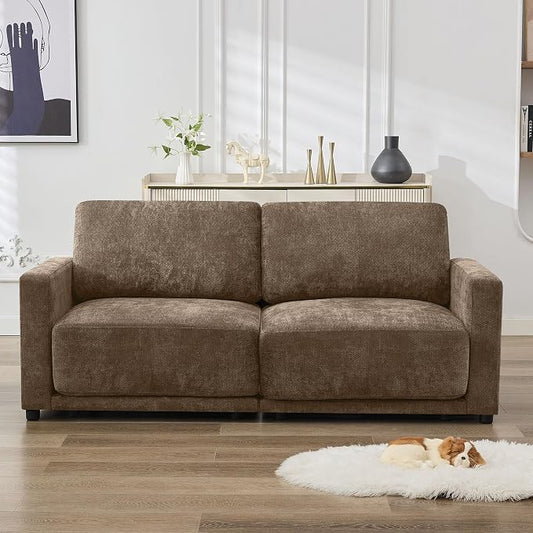 77.4" Chenille Modular Loveseat Oversized Upholstered 2 Seater Sectional Sofa with Thickened Cushions, Easy Assembly, Modern Comfy Love Seat Couch for Living Room, Brown