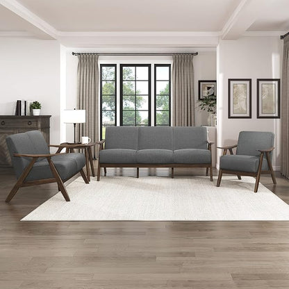 Lexicon Mid Century Modern Accent Chair with Solid Wood Frame in Walnut Finish, Upholstered Living Room Lounge Arm Chair, Thick and Comfy Innerspring Seat Cushion, Linen-Look Fabric, Gray