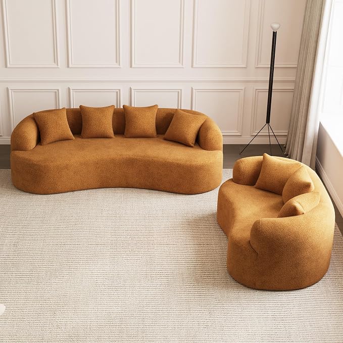 69" Curved Loveseat Sofa for Living Room, Modern Chenille Love Seat Cloud Couch, Luxury Plush Extra Deep Oversized Sofa for Small Spaces, Bedroom, Apartment‌, No Assembly Required, Orange