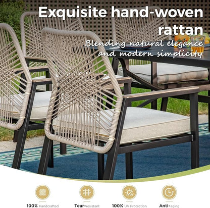 MIXPATIO 5 Pieces Round Outdoor Dining Set for 4, Patio Dining Set Wicker Rattan Chairs with Soft Cushion and 42" Round Table with Umbrella Hole, Round Patio Table and Chairs for Backyard Porch