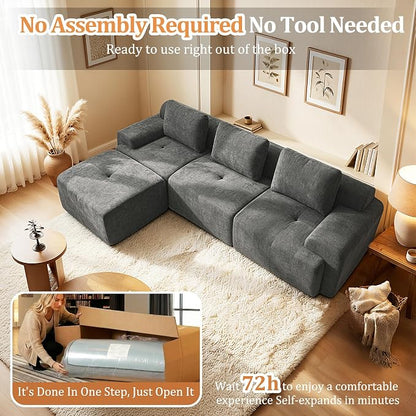122" L Shaped Oversized Boneless Couch, Comfort Cloud Sectional Couches for Living Room, Modular Sofa High Back & Extra Deep Seat, No Assembly, Soft Chenille (Dark Grey, 122 inch-L shaped（3+1）)