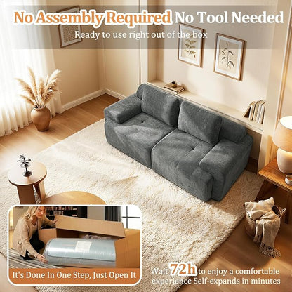 85" Oversized Boneless Couch, Comfort Cloud Sectional Couches for Living Room, Modular Sofa High Back & Extra Deep Seat, No Assembly, Soft Chenille Fabric (Dark Grey, 85 inch- Shaped（2+0）)