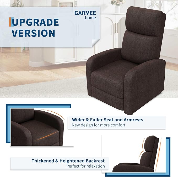 Garvee Recliner Chair for Adults Set of 2 PU Leather Lazy Recliner Ergonomic Adjustable Single Sofa Enhanced with Side Pocket, Tall Back, Wide Arms & Padded Seat, Home Theater Seating for Living Room