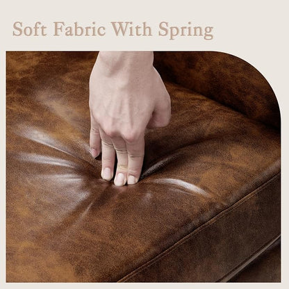 LUE BONA Upholstered Faux Leather Accent Chair 18.5" H, Button Tufted Armchair, Comfy Living Room Chair with Arms, Modern Arm Chairs for Bedroom, Living Room, Small Space Yellowish Brown