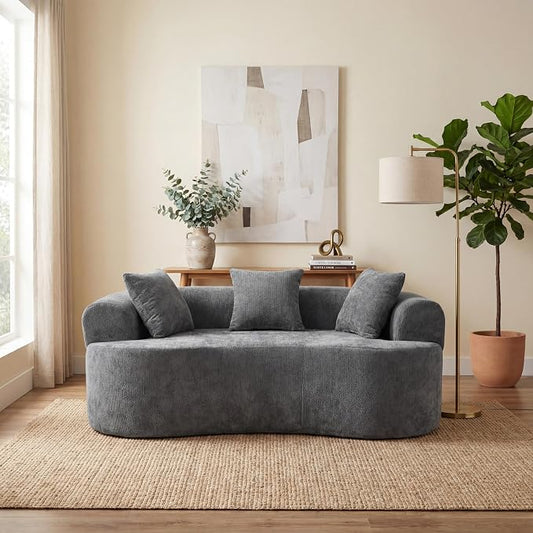 67" Cloud Curved Loveseat Sofa, Deep Seat Boneless Love Seat Couches with 3 Throw Pillows, Modern Chenille 2 Seater Compressed Floor Loveseat Sofa for Living Room Small Spaces, No Assembly | Breathable material