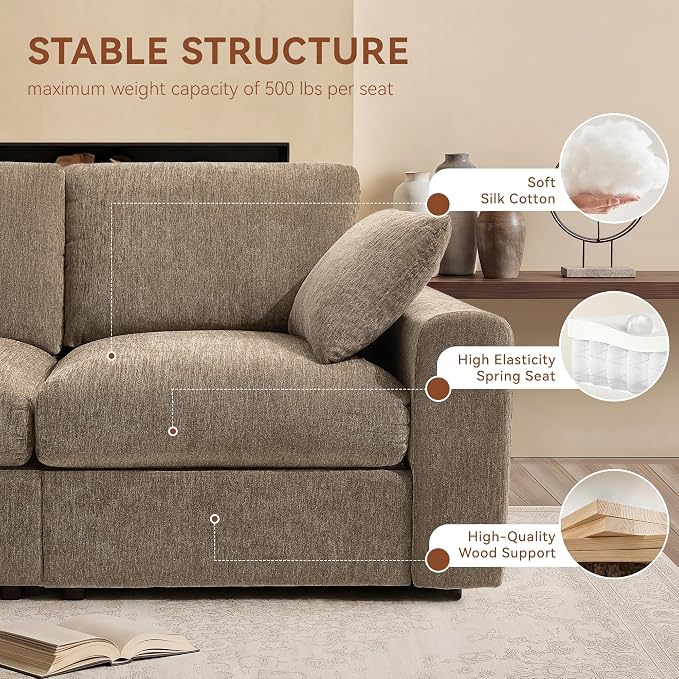 Ihanherry 141" Oversized Cloud Sectional Couches for Living Room, Modular Sectional Sofa with Wide Deep Seat, U Shaped Couch with Throw Pillow and Storage Ottoman, Beige