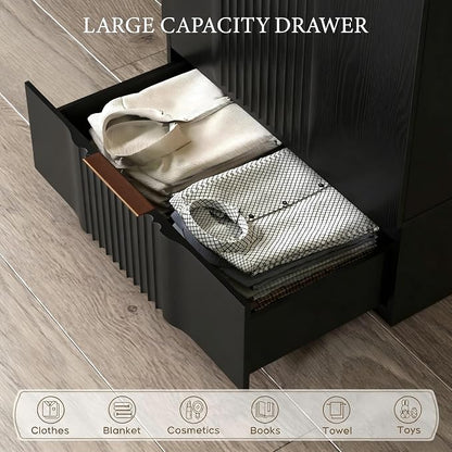 Brafab 67" Fluted Armoire Wardrobe Closet Set of 2 with Drawers and Doors, Wooden Wardrobe Cabinet with Adjustable Shelves, Modern Storage for Clothes, Coats for Bedroom,Black(2 pcs)
