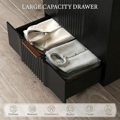 Brafab 67" Fluted Armoire Wardrobe Closet with Drawers and Doors, Wooden Wardrobe Cabinet with Adjustable Shelves, Modern Storage for Clothes, Coats for Bedroom,Black (1 pcs)