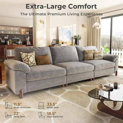 SITJOY Large Cloud Couch, 118" Wide 3 Seater Sofa, Light Gray Chenille | Detachable and Washable Chenille Cover Sectional Sofas for Living Room, Deep Seat Wide Couch
